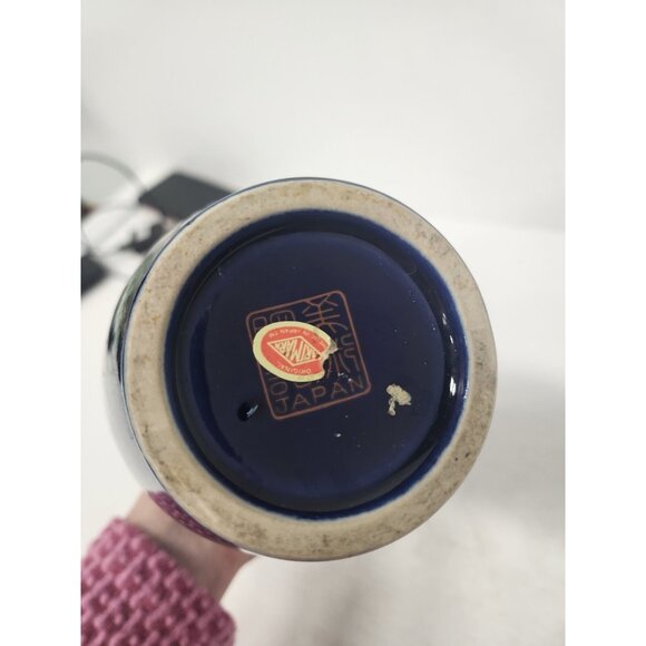 Vintage Artmark Cobalt Blue Gold Floral Bird Vase Ceramic Japanese Pottery Decor - Picture 8 of 11